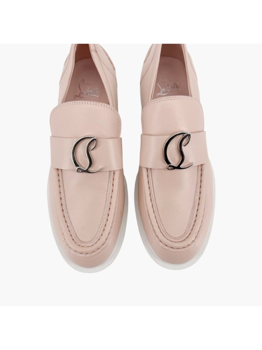 Christian Louboutin CL Moc Lug Leather Loafers Nude Beige Size 37 US 7 Women's - Picture 3 of 15